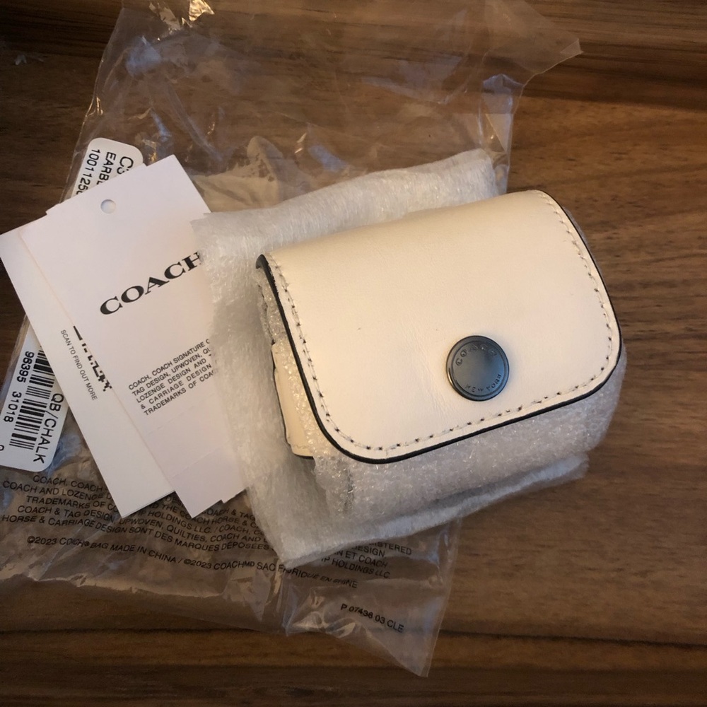 Coach White Earbud Case with Snap